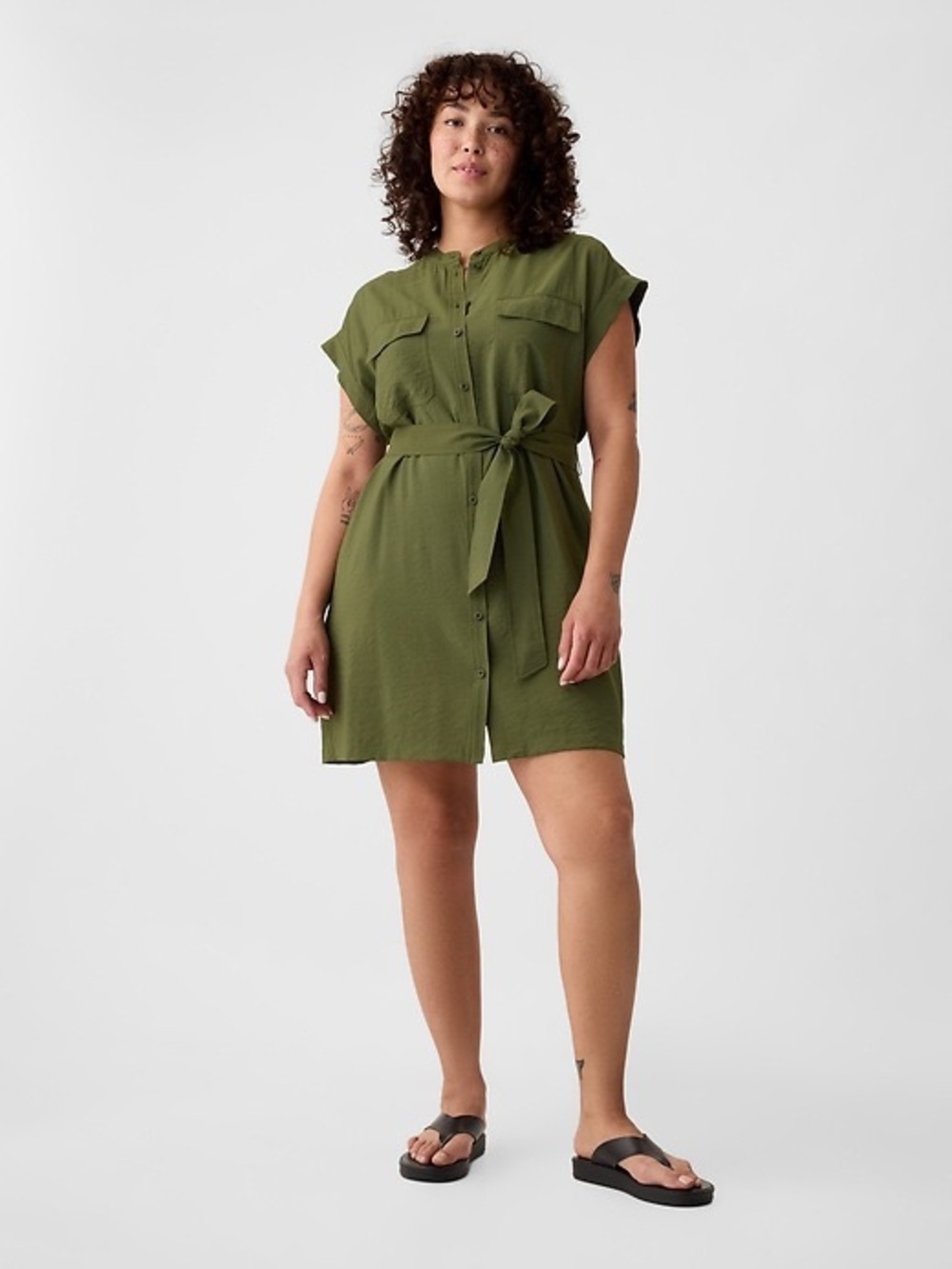 GAP Olive Green Button-Front Swim Coverup with Tie Waist
